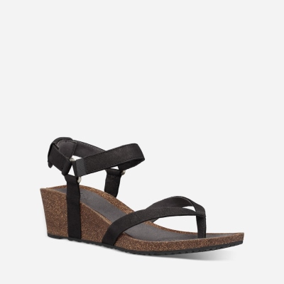 Teva Mahonia Wedge Thong - Women's Teva Wedge Sandals - Black | India (JWQO57413)